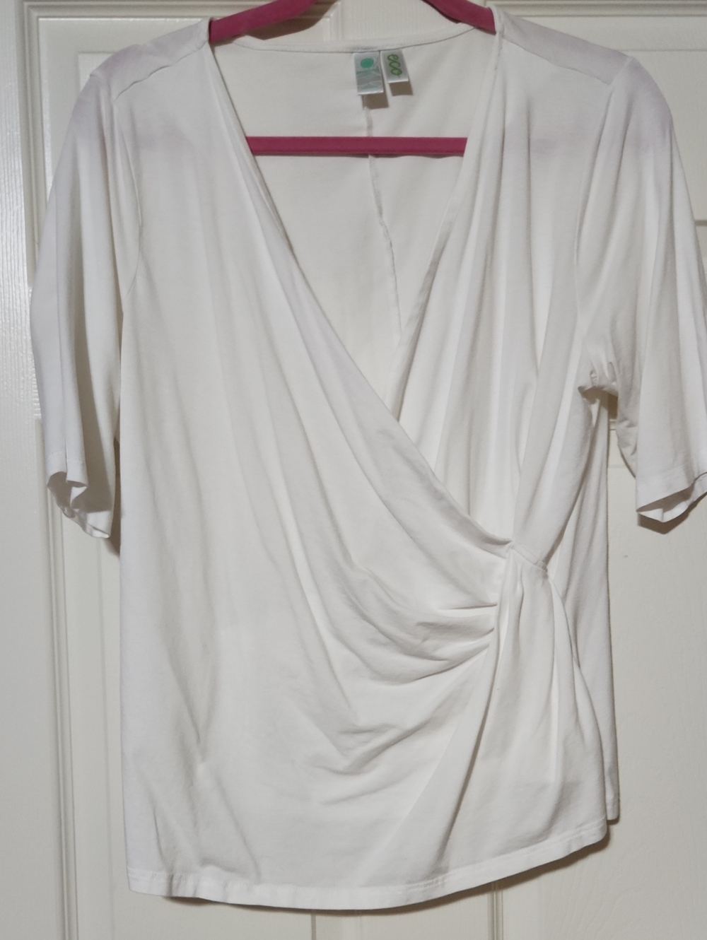 Aventura White Wrap-Style Tie Side Blouse, Large